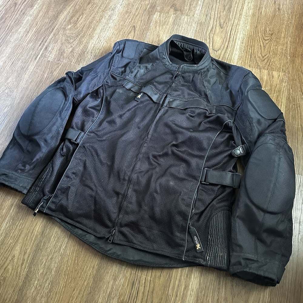 Xelement Jacket Mens Large XL Black Mesh Motorcycle Armor Crotch Protection